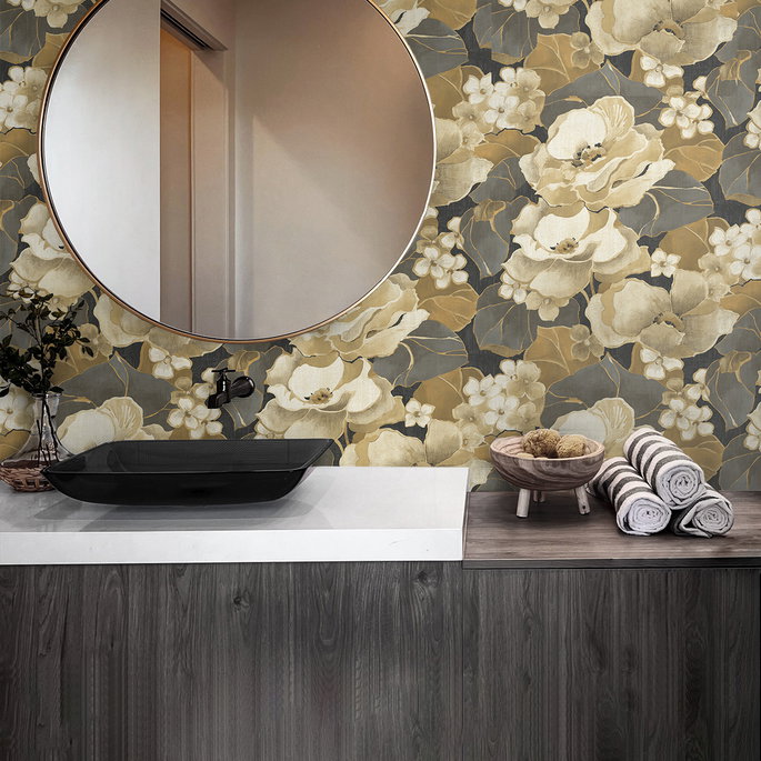 NextWall Peel &amp; Stick Nouveau Floral Ebony &amp; Antique Gold Wallpaper image 4 of 5