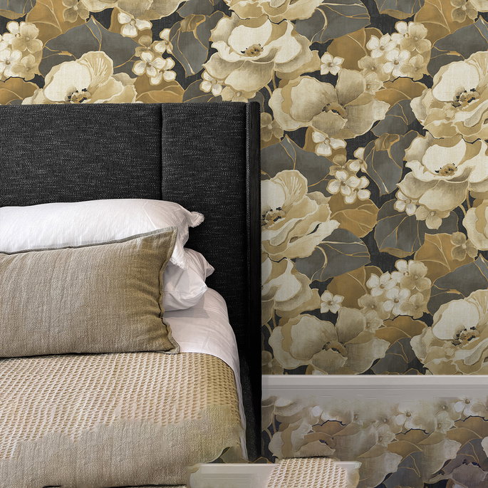 NextWall Peel &amp; Stick Nouveau Floral Ebony &amp; Antique Gold Wallpaper image 5 of 5