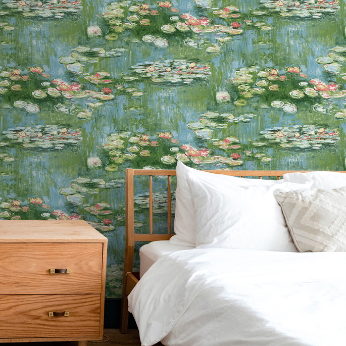 NextWall Peel &amp; Stick Lily Pond Olive &amp; Sky Blue Wallpaper image 2 of 5