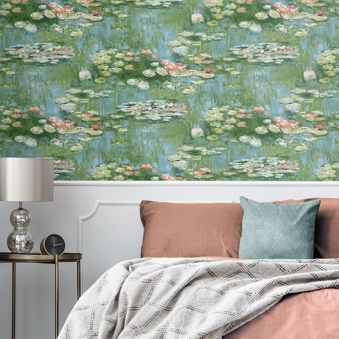 NextWall Peel &amp; Stick Lily Pond Olive &amp; Sky Blue Wallpaper image 3 of 5