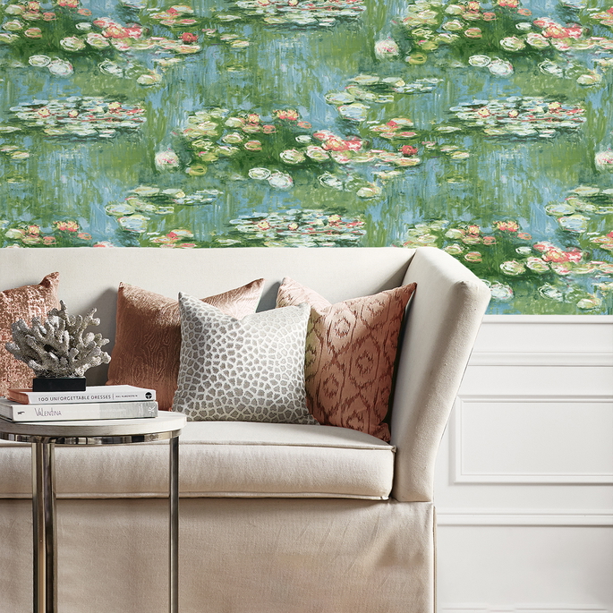 NextWall Peel &amp; Stick Lily Pond Olive &amp; Sky Blue Wallpaper image 4 of 5
