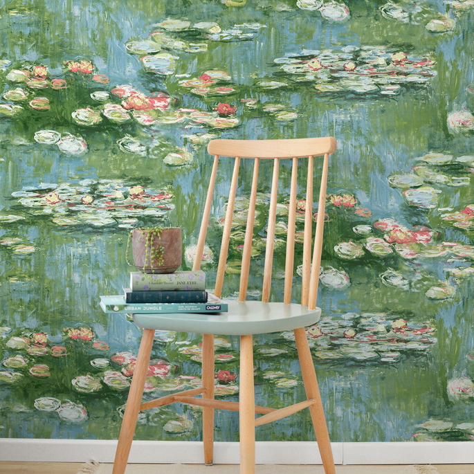 NextWall Peel &amp; Stick Lily Pond Olive &amp; Sky Blue Wallpaper image 5 of 5