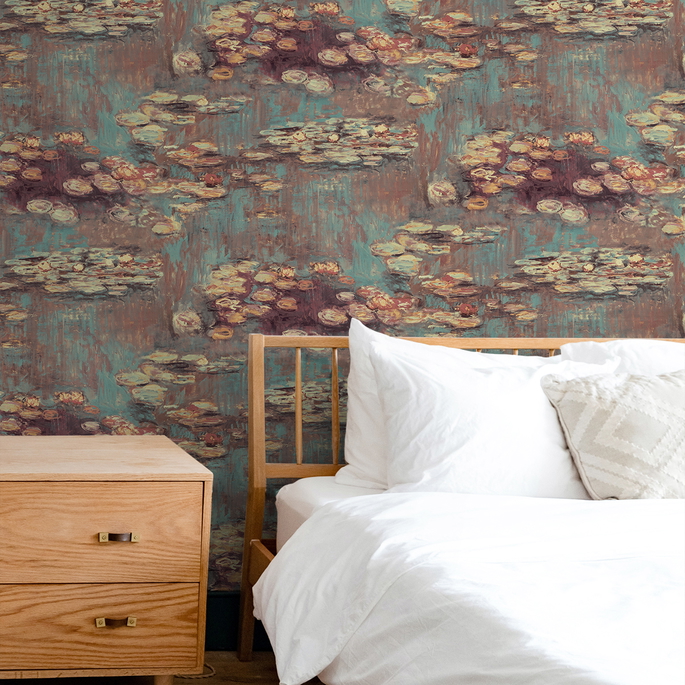 NextWall Peel &amp; Stick Lily Pond Rust &amp; Deep Sea Wallpaper image 2 of 5