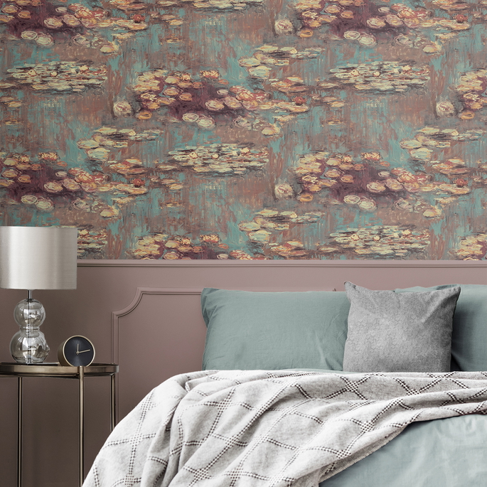 NextWall Peel &amp; Stick Lily Pond Rust &amp; Deep Sea Wallpaper image 3 of 5