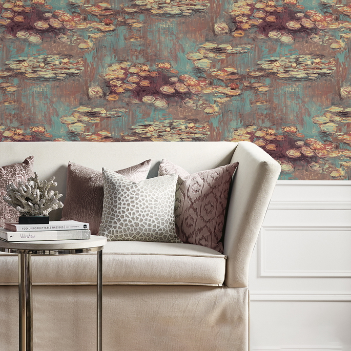 NextWall Peel &amp; Stick Lily Pond Rust &amp; Deep Sea Wallpaper image 4 of 5