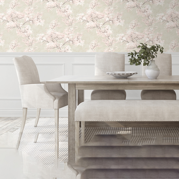 NextWall Peel &amp; Stick Cherry Blossom Grove Parchment &amp; Rose Wallpaper image 4 of 5