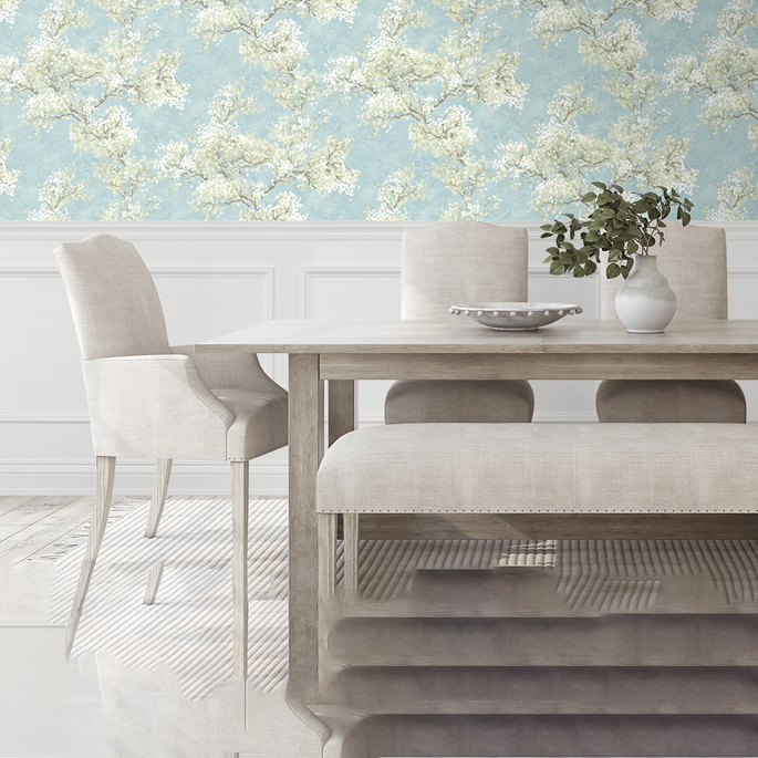 NextWall Peel &amp; Stick Cherry Blossom Grove Blue Mist &amp; Green Tea Wallpaper image 4 of 5