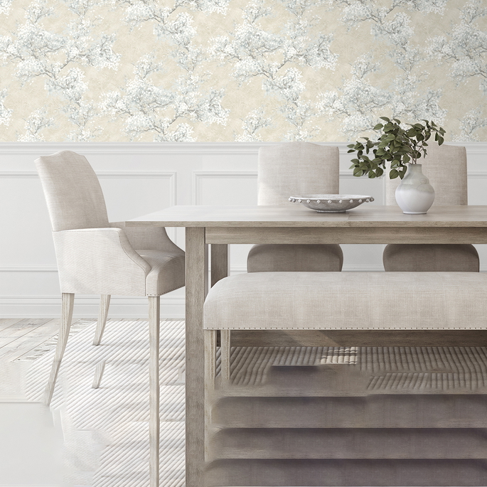 NextWall Peel &amp; Stick Cherry Blossom Grove Parchment &amp; Morning Fog Wallpaper image 5 of 5