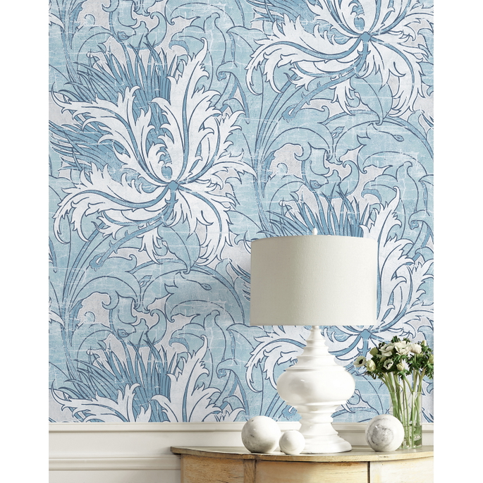 NextWall Peel &amp; Stick Floral Folly Blue Waterfall Wallpaper image 5 of 5