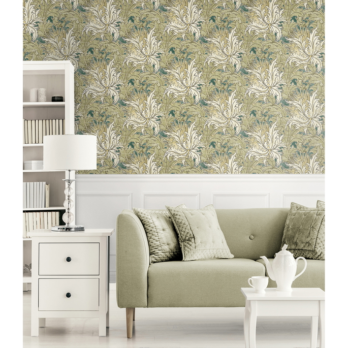NextWall Peel &amp; Stick Floral Folly Juniper &amp; Parchment Wallpaper image 2 of 5