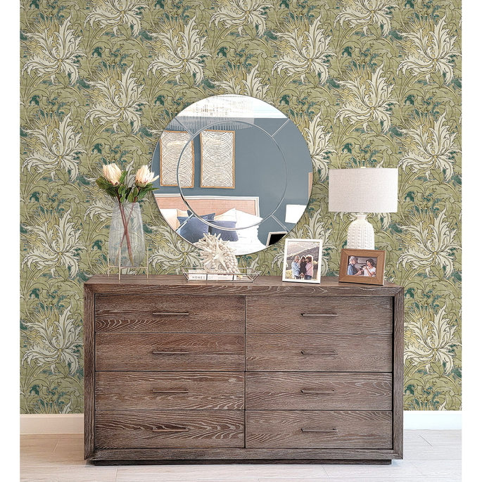 NextWall Peel &amp; Stick Floral Folly Juniper &amp; Parchment Wallpaper image 3 of 5