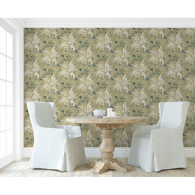 NextWall Peel &amp; Stick Floral Folly Juniper &amp; Parchment Wallpaper image 4 of 5