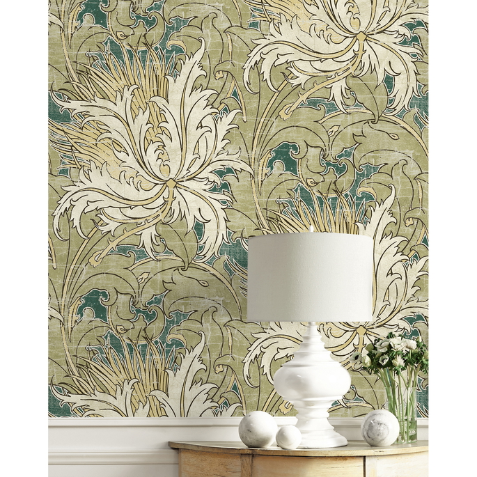 NextWall Peel &amp; Stick Floral Folly Juniper &amp; Parchment Wallpaper image 5 of 5