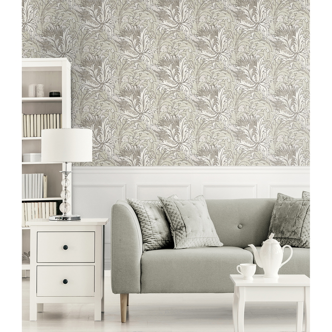 NextWall Peel &amp; Stick Floral Folly Lunar Rock &amp; Pale Oak Wallpaper image 2 of 5