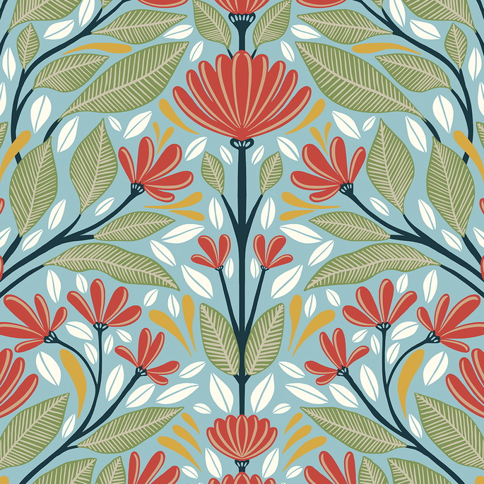 NextWall Peel &amp; Stick Shalin Folk Floral Summer Garden Wallpaper image 1 of 5