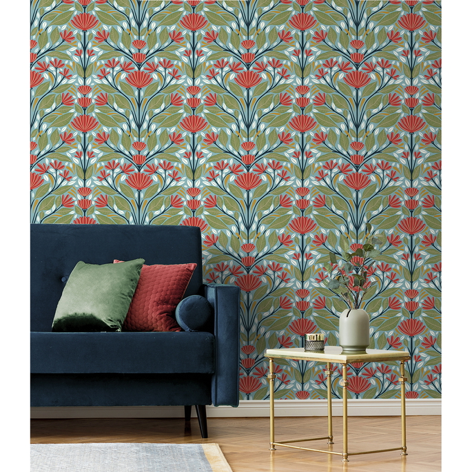 NextWall Peel &amp; Stick Shalin Folk Floral Summer Garden Wallpaper image 2 of 5