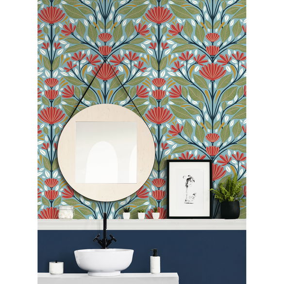 NextWall Peel & Stick Shalin Folk Floral Summer Garden Wallpaper