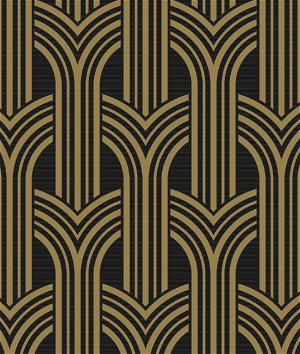 NextWall Peel & Stick Deco Geometric Arches Ebony & Metallic Gold Wallpaper
