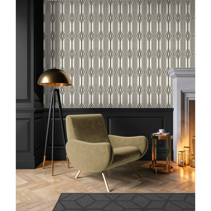 NextWall Peel &amp; Stick Manhattan Deco Ebony &amp; Gold Wallpaper image 2 of 5