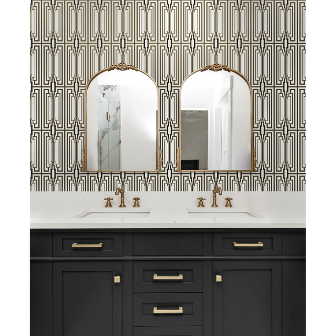 NextWall Peel &amp; Stick Manhattan Deco Ebony &amp; Gold Wallpaper image 3 of 5