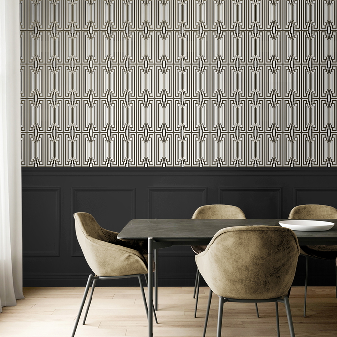NextWall Peel &amp; Stick Manhattan Deco Ebony &amp; Gold Wallpaper image 4 of 5