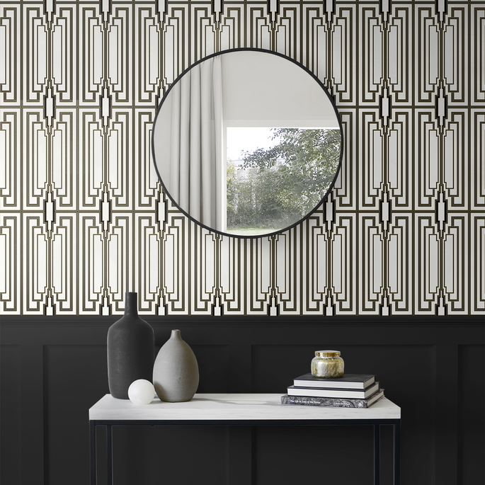 NextWall Peel &amp; Stick Manhattan Deco Ebony &amp; Gold Wallpaper image 5 of 5