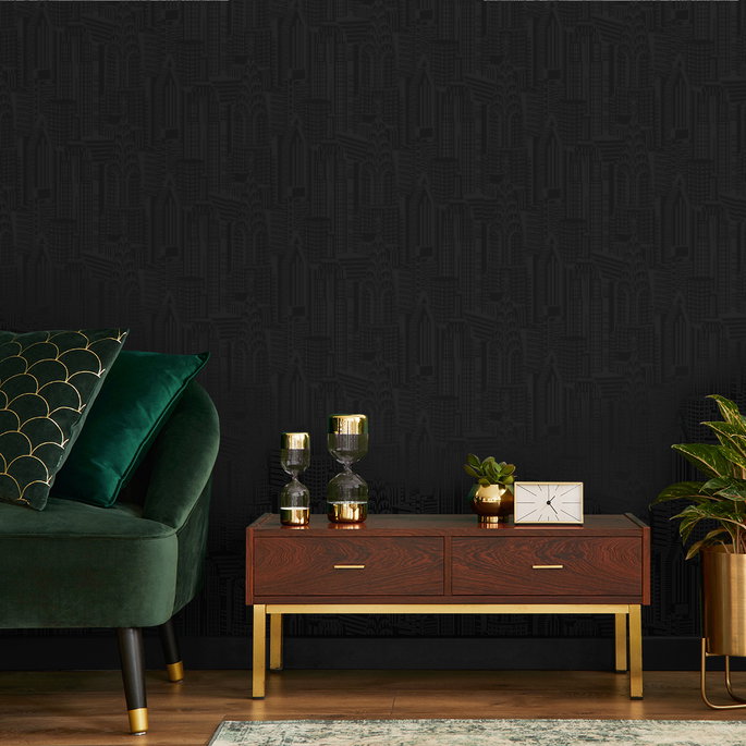 NextWall Peel &amp; Stick City Skyline Cosmic Black Wallpaper image 2 of 5