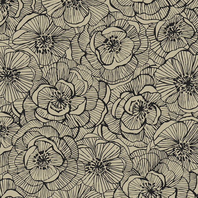 NextWall Peel &amp; Stick Ellie Graphic Floral Gold Shimmer &amp; Ebony Wallpaper image 1 of 5