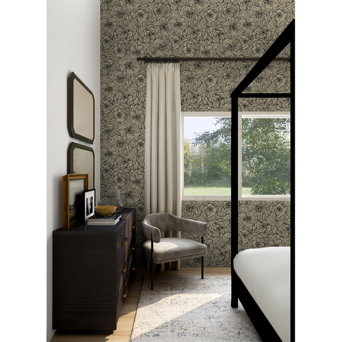 NextWall Peel &amp; Stick Ellie Graphic Floral Gold Shimmer &amp; Ebony Wallpaper image 4 of 5