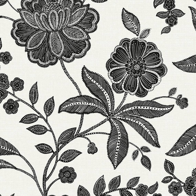 NextWall Peel &amp; Stick Julian Jacobean Floral Ebony &amp; Ivory Wallpaper image 1 of 5