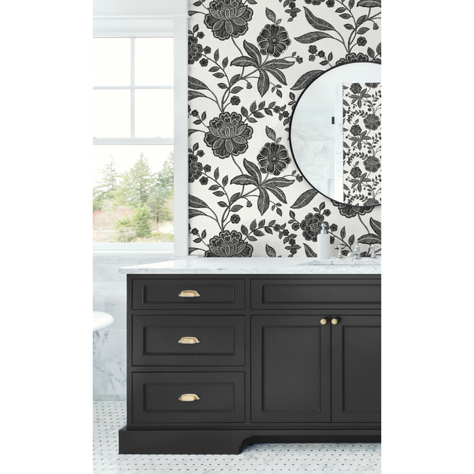 NextWall Peel &amp; Stick Julian Jacobean Floral Ebony &amp; Ivory Wallpaper image 5 of 5