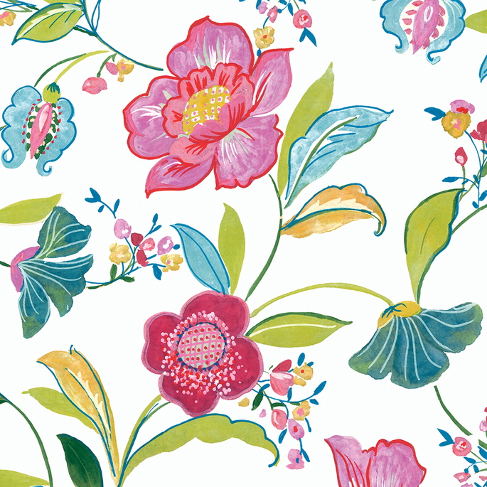 NextWall Peel &amp; Stick Painterly Floral Magenta &amp; Off-White Wallpaper image 1 of 5