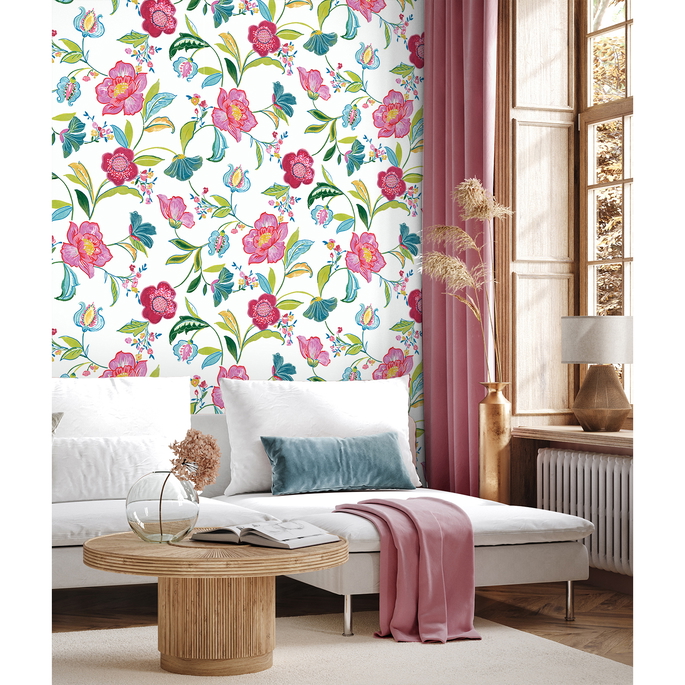 NextWall Peel &amp; Stick Painterly Floral Magenta &amp; Off-White Wallpaper image 2 of 5