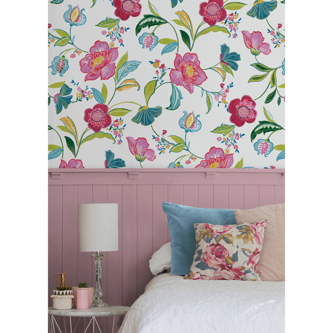 NextWall Peel &amp; Stick Painterly Floral Magenta &amp; Off-White Wallpaper image 3 of 5