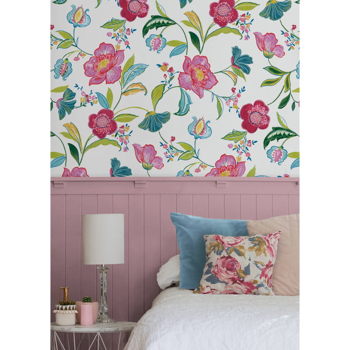 NextWall Peel &amp; Stick Painterly Floral Magenta &amp; Off-White Wallpaper image 3 of 5