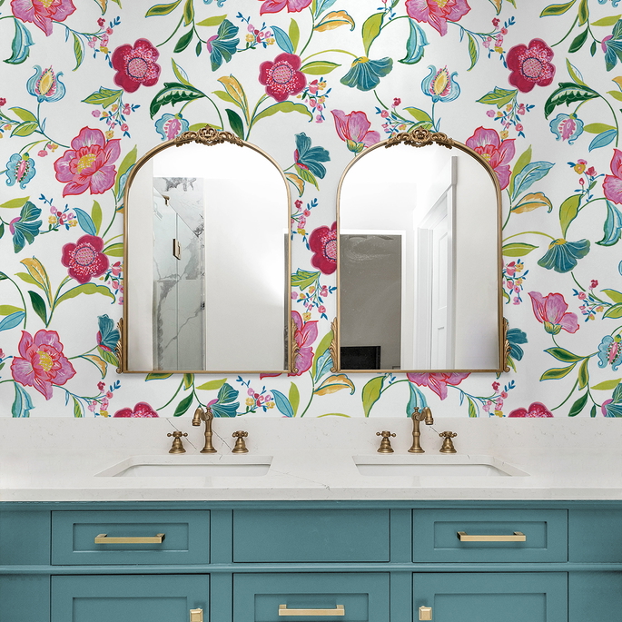 NextWall Peel &amp; Stick Painterly Floral Magenta &amp; Off-White Wallpaper image 4 of 5