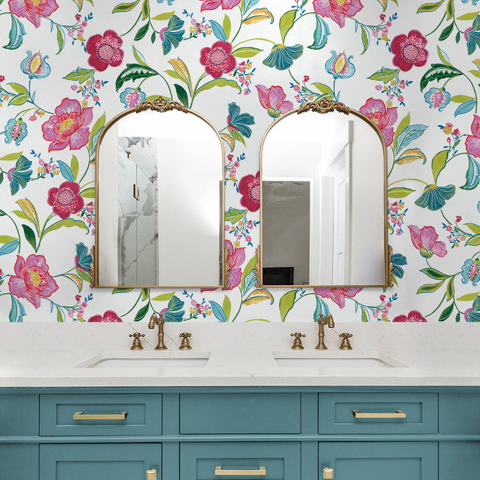 NextWall Peel &amp; Stick Painterly Floral Magenta &amp; Off-White Wallpaper image 4 of 5