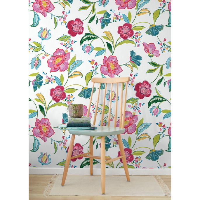 NextWall Peel &amp; Stick Painterly Floral Magenta &amp; Off-White Wallpaper image 5 of 5