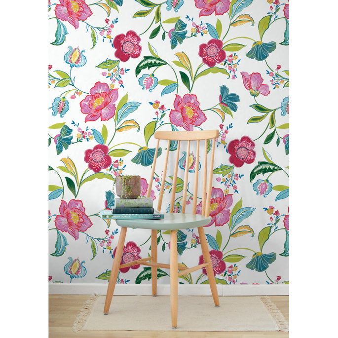 NextWall Peel &amp; Stick Painterly Floral Magenta &amp; Off-White Wallpaper image 5 of 5