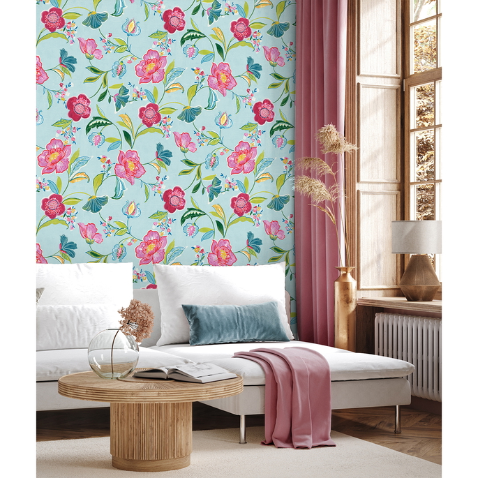 NextWall Peel &amp; Stick Painterly Floral Light Aqua Wallpaper image 2 of 5