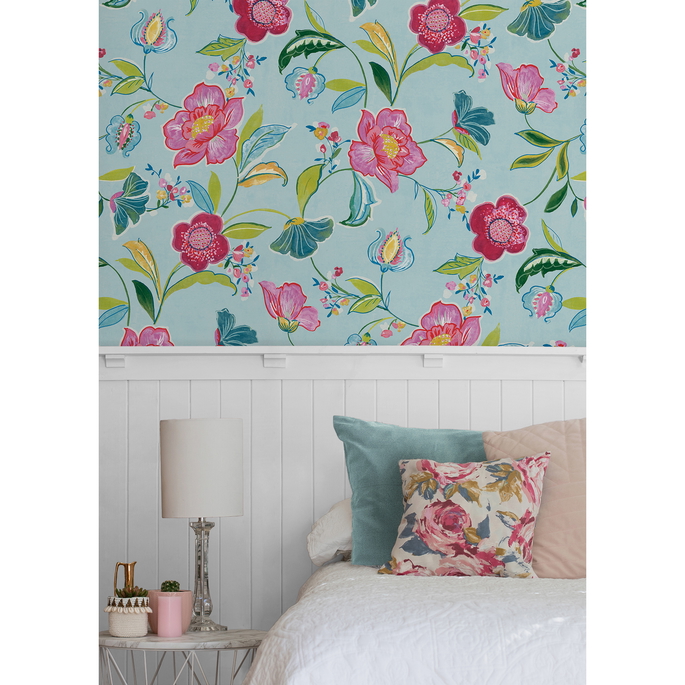 NextWall Peel &amp; Stick Painterly Floral Light Aqua Wallpaper image 3 of 5