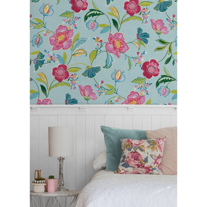 NextWall Peel &amp; Stick Painterly Floral Light Aqua Wallpaper image 3 of 5
