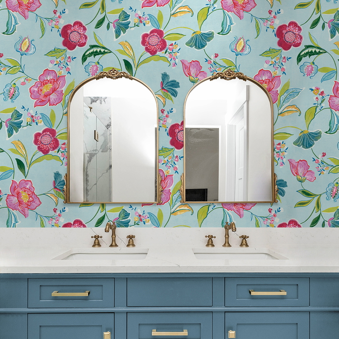 NextWall Peel &amp; Stick Painterly Floral Light Aqua Wallpaper image 4 of 5