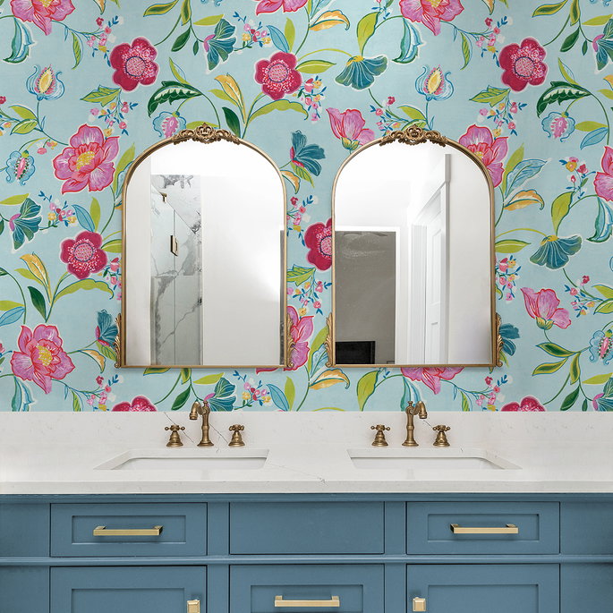 NextWall Peel &amp; Stick Painterly Floral Light Aqua Wallpaper image 4 of 5