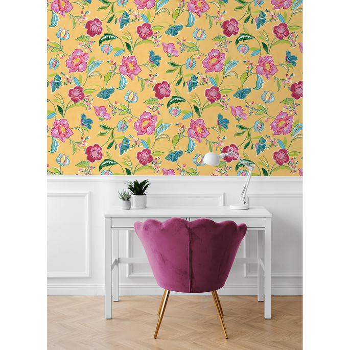 NextWall Peel &amp; Stick Painterly Floral Cantaloupe Wallpaper image 2 of 5