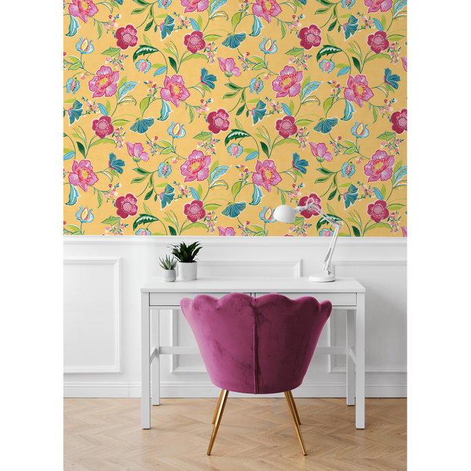 NextWall Peel &amp; Stick Painterly Floral Cantaloupe Wallpaper image 2 of 5