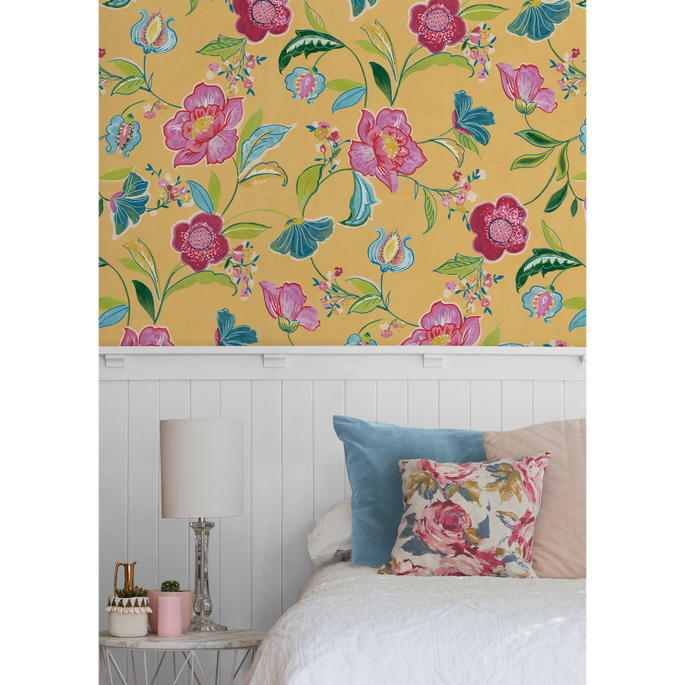 NextWall Peel &amp; Stick Painterly Floral Cantaloupe Wallpaper image 3 of 5