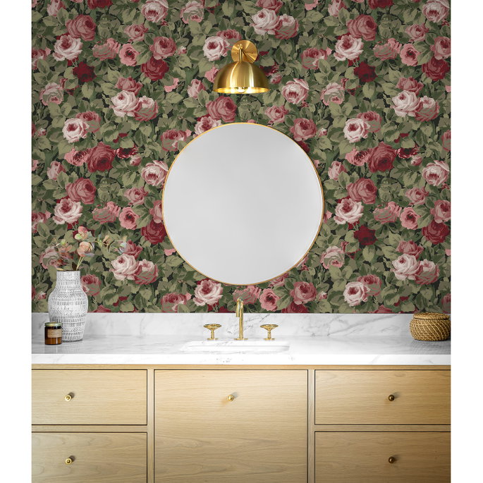 NextWall Peel &amp; Stick Rose Garden Garnet &amp; Basil Wallpaper image 4 of 5