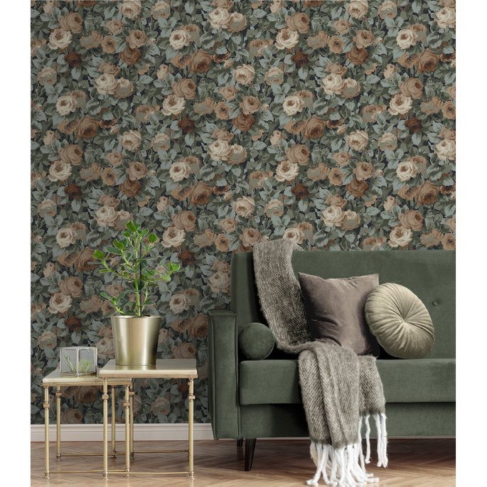 NextWall Peel &amp; Stick Rose Garden Midnight Blue &amp; Cafe Wallpaper image 2 of 5