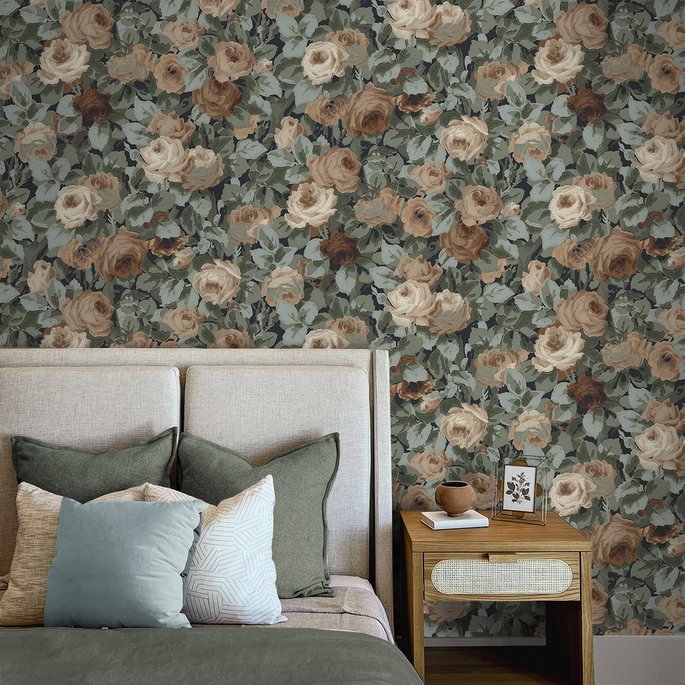 NextWall Peel &amp; Stick Rose Garden Midnight Blue &amp; Cafe Wallpaper image 3 of 5